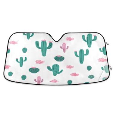 Imagem de SEHANY Pára-brisa de carro cacto planta verde para-sol dobrável janela frontal protetor de viseira solar para carro, SUV, caminhão - Mantenha o veículo fresco, 133 x 23,5 polegadas