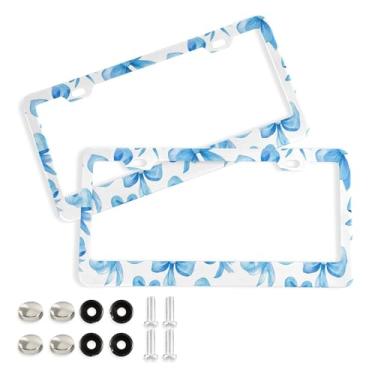 Imagem de SEHANY Lindas molduras de placa de licença de arco azul roxo, capas de moldura de alumínio à prova de ferrugem com orifícios elípticos e parafusos serve para veículos padrão dos EUA tamanho acessórios