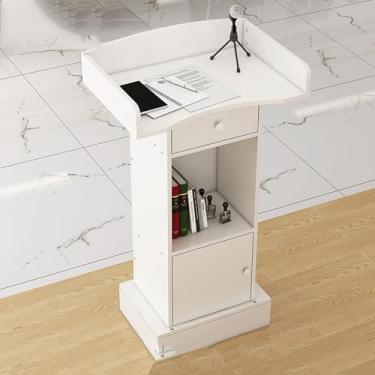 Imagem de Suporte de pódio para ambientes internos e externos, palestras e pódios, púlpito de pódio de madeira maciça para igreja com gaveta e armário de armazenamento, pódio para falar em público para escolas