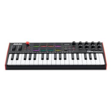 Imagem de Akai Teclado Controlador MIDI Mini Plus | 37 Teclas, USB, Dynamic Keybed, 8 Pads RGB, 8 Knobs Sequenciador Pitch & Modulation Wheel, Software MPC Beats