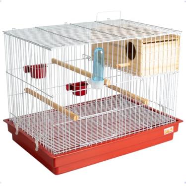 Imagem de Gaiola Criadeira para Calopsita Grande com Bandeja Removível, 55x38x40cm, Inclui Ninho MDF, 3 Poleiros de Madeira, 2 Comedouros e Bebedouro