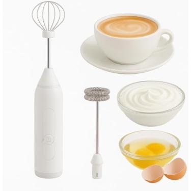 Imagem de Mini Mixer Portátil USB Recarregável Misturador de Bebidas, Ovos e Leite – 3 Velocidades, 2 Batedores de Aço Inoxidável, Compacto e Leve para Cozinha, Café e Viagem (Branco)