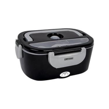 Imagem de Marmiteira Elétrica Térmica Bivolt, 1.5L, Preta, 60W, Portátil, com Colher e Cabo, 23x17x10cm