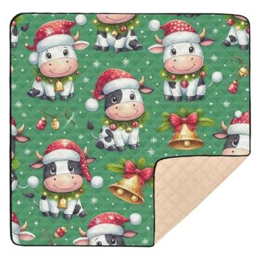 Imagem de Qilmy Tapete de bebê com estampa de vaca festiva 127 x 127 cm, tapete macio à prova d'água para bebês e crianças, tapete antiderrapante lavável para cercadinho
