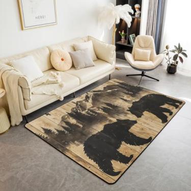 Imagem de Erosebridal Tapete rústico para área de cabana 7,5 x 12,5 cm, campo, floresta, urso, sala de estar, antiderrapante, tema de caça, floresta e vida selvagem, tapete para quarto, cozinha, vintage