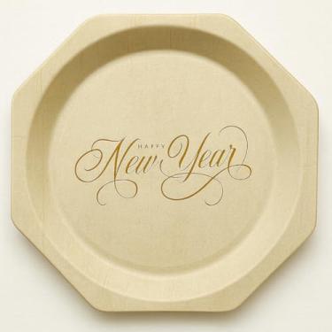 Imagem de Perfect Stix Pratos de madeira descartáveis de véspera de ano novo, 28 polegadas, estampa dourada, 25 unidades, talheres de festa