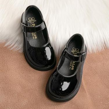 Imagem de Sapatos sociais femininos pretos de couro envernizado, sapatilhas macias Mary Jane para uniforme escolar, casamento, sola antiderrapante mocassins grossos sem cadarço, 01 Preto, 8.5 Toddler