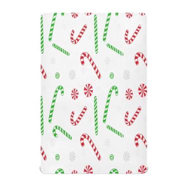 Imagem de Qilmy Lençóis de berço de Natal Candy Canes, macio e respirável, de microfibra elástica, lençol com elástico para meninos e meninas, miniberço, 99 cm x 68,5 cm, capa de colchão infantil portátil