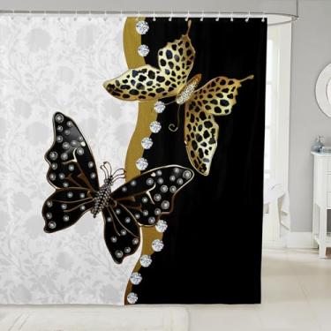 Imagem de Cortina de chuveiro borboleta vintage para barracas banheiras luxuosas borboletas com estampa de diamante conjunto de cortinas de chuveiro de banheiro flores rústicas decoração de quarto cortinas de