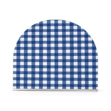 Imagem de Qilmy Porta-guardanapos acrílico guingão azul e branco, suporte de lenços de mesa independente transparente, dispensador de papel de coquetel para cozinha, jantar, restaurante, bar, decoração, 1