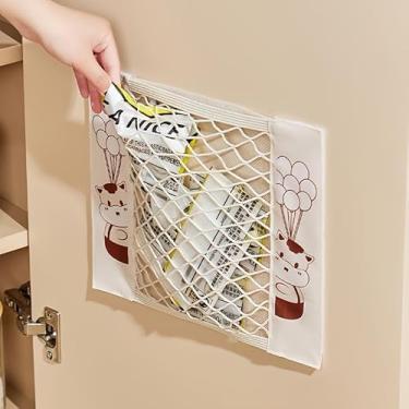 Imagem de Rede de armazenamento de tela para mercadorias, adequada para cozinha/quarto/carro, rede de bolso média extensível com 2 adesivos incluídos, cestos, caixas e recipientes para organização doméstica