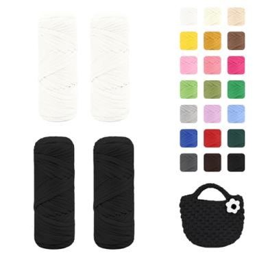 Imagem de Maxee Pacote com 4 fios de camiseta premium (200 g/75 m cada), fio de fita macia para crochê e tricô - cor intensiva e fácil de cuidar