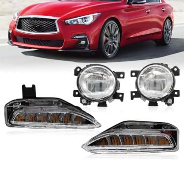 Imagem de Nakkaa Lâmpada de neblina de para-choque dianteiro, 4 peças, compatível com Q50 Q50S Sport 2014-2020, lâmpada de seta de seta de luz de neblina substitui 261304GA0A 26130-4GA0A
