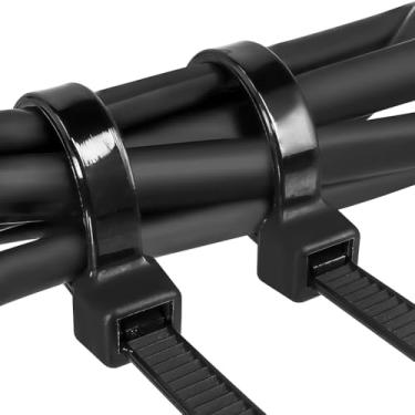 Imagem de 100 peças de abraçadeiras pretas, nylon de 2 x 100 mm, 6 fechos de zíper para uso interno e externo, abraçadeiras de fio autotravantes para gerenciamento de cabos, organização e agrupamento
