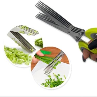 Imagem de Tesoura culinaria para cortar ervas finas, cinco laminas, aco inox, ergonomica, sortida,