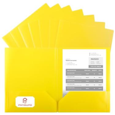Imagem de pmybupo Pastas de plástico com 2 bolsos (pacote com 25 amarelos), pastas de documentos de 21 x 28 cm para trabalhos escolares e escritório, tamanho carta..