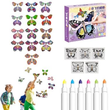 Imagem de Brinquedos de borboletas de corda, conjunto de cartões artesanais pintados | Brinquedo borboleta feito à mão Borboleta de corda | Encerre o cartão do brinquedo da borboleta, enrole cartões m