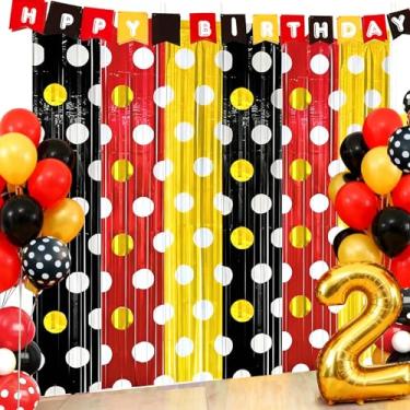 Imagem de BSRESIN Pacote com 4 cortinas com franja vermelha, preta, amarela, bolinhas, glitter, pano de fundo metálico para aniversário, chá de bebê, desenho animado, decoração de festa