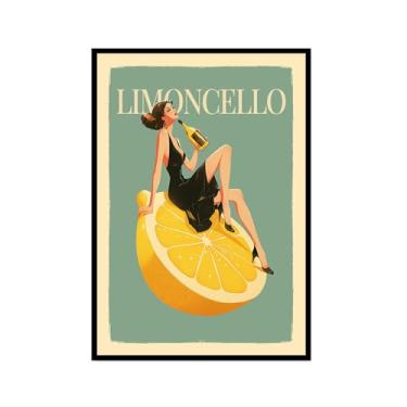 Imagem de Pôster em tela de licor de limão mulher sexy sentada em limões Limoncello cozinha arte de parede impressão de imagem moderna criatividade sala de jantar decoração de bar (SKU2,16x24" = (40x60 cm