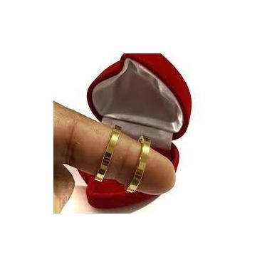 Imagem de Alianças Casal Casamento Ouro 18 Kilates Casal Par Resistente Reta com