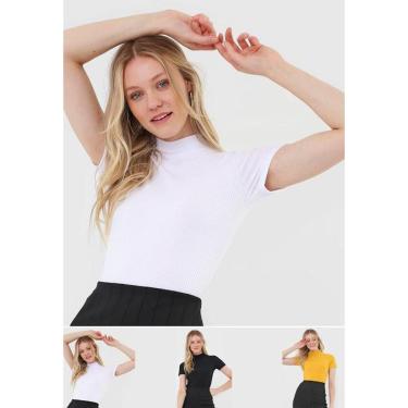 Imagem de Kit 3 Blusas Salvatore Gola Alta Comfy Malha Canelada Feminino-Feminino