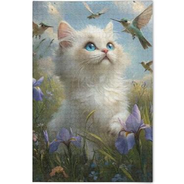 Imagem de Quebra-cabeça floral de gato Ragdoll fofo personalizado 500 peças para adultos elefantes brancos presentes quebra-cabeça natureza desenhos animados arte animal, 52 cm x 37,8 cm