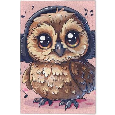 Imagem de Quebra-cabeça de música de coruja de desenho animado personalizado 500 peças para pintura animal de flor adulto exclusivo divertido presente para amantes de quebra-cabeças, 52 cm x 37,8 cm