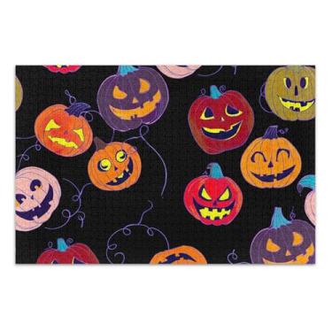 Imagem de Quebra-cabeça 1000 peças de abóboras de Halloween para adultos, desenho de sorriso preto, estampa animal, quebra-cabeça rígido, presentes de elefantes brancos, 75 x 40 cm