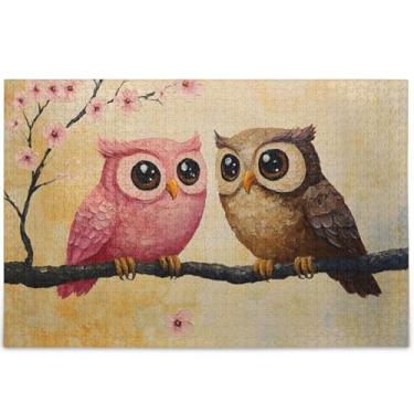 Imagem de Corujas Amor Pássaros Quebra-cabeça personalizado 1000 quebra-cabeças para adultos presentes para amantes de quebra-cabeças, natureza, cenário, arte floral, 75 x 50 cm