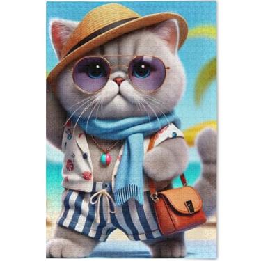 Imagem de Quebra-cabeça de gato engraçado da moda para adultos 1000 peças natureza, jogos engraçados, presentes tecnológicos, quebra-cabeça, cena, outono, decoração, pintura, 75 x 50 cm