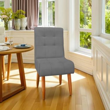 Imagem de Cadeira de Jantar com Encosto Alto de Suede - Estilosa para Sala, Mesa de Jantar e Cozinha, Confortável e Durável (Cinza)