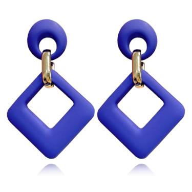 Imagem de XYAYOU Brincos geométricos quadrados femininos coloridos de acrílico moderno oco argola grossa ousada declaração brincos pendentes festa joias minimalistas, Medium, Acrílico, Sem pedra preciosa