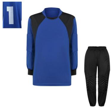 Imagem de Kit para Goleiro Infantil Camisa E Calça Acolchoada - TRB, Preto royal