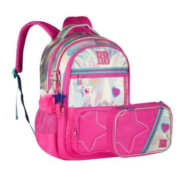 Imagem de Kit Escolar Mochila E Estojo Rebecca Bonbon Holo Shine 17.5 -, Rosa