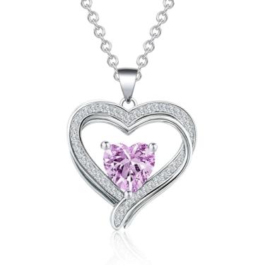 Imagem de JULLJUS Colar de prata com pedra do mês de nascimento para mulheres, colares com pingente de amor, pedra de nascimento de zircônia cúbica, presentes de aniversário para namorada, esposa, mãe, filha