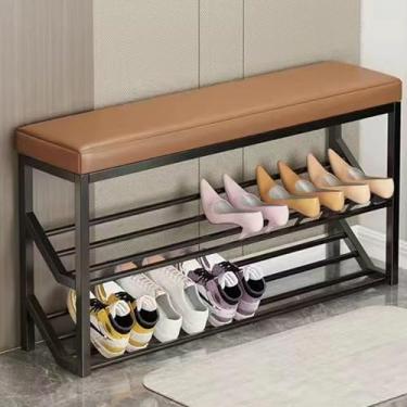 Imagem de Banco de armazenamento de sapatos com assento acolchoado, sapateira fina de entrada de 60 x 20 x 48 cm, organizador de porta frontal para sala de estar e corredor, solução de armazenamento de sapatos