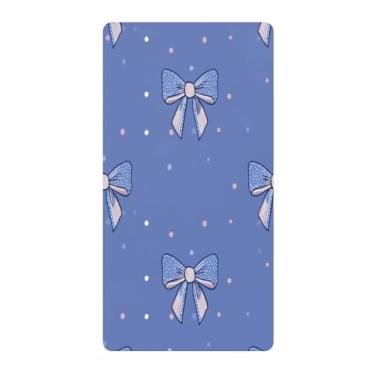 Imagem de Blueangle Lençol de berço padrão para berço infantil - Lençóis de algodão macio e respirável com bolinhas azuis e laços (342)