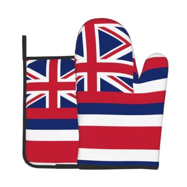 Imagem de Conjunto de 2 peças de luvas de forno com estampa da bandeira do Havaí, adequado para cozinhar, assar e grelhar ao ar livre