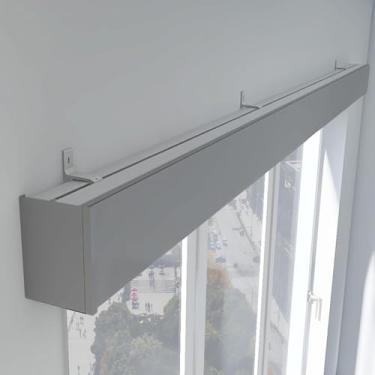 Imagem de Trilho de cortina três em um trilho de cortina e sanefa, cortina de metal tudo-em-um suporte de parede/teto, painel decorativo blackout personalizável trilhos de cortina de janela para sala de estar