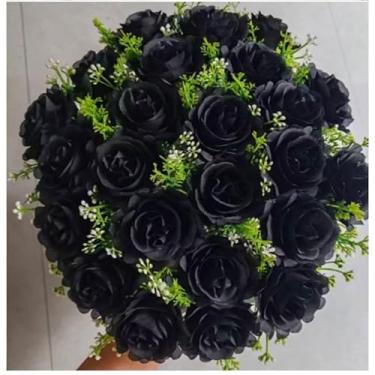 Imagem de Buquê de Rosas Artificiais com Folhagem – Kit com 2 Unidades (24 Flores Cada) para Decoração, Casamento e Ambientes Internos(Preto 4581/3916,1)