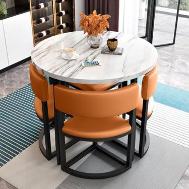 Imagem de Combinação de mesa e cadeira de clube de recepção de escritório, mesa de jantar redonda simples, mesa de jantar redonda, mesa de conferência pequena conjunto de mesa de negociação e cadeira (cor: B1