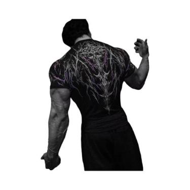 Imagem de Camiseta Masculina Gótica Escura Com Arte Abstrata, Estampa De Monstro