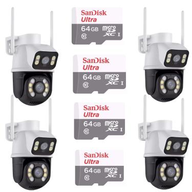 Imagem de Kit 4 Câmera Importada Wi-fi Smart Lente Dupla Externa Cartão de Memória 64gb