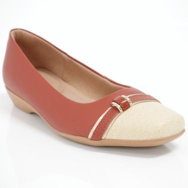 Imagem de Sapatilha Fem Usaflex Couro Bico Quadrado Telha MM1601003