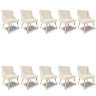 Imagem de Kit 10 Cadeiras de Jantar Liz Linho Grosso Bege A19 Pés Palito Natural