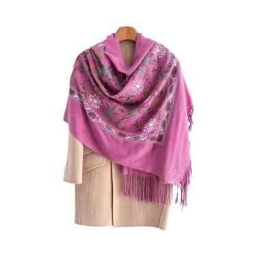 Imagem de Cachecol Floral Feminino Quente 70x210cm, Xale De Caxemira Sintética, 