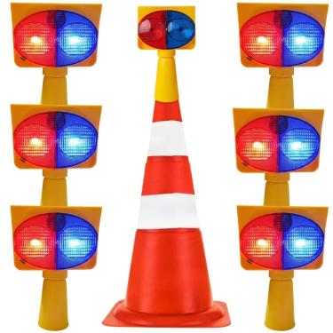 Imagem de Sinalizador Viario Solar Kit 6 Duas Cores Cone Alerta Transito Atençao Estrada Iluminaçao Acidente