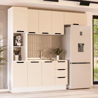 Imagem de Cozinha Modulada 4 Peças sem Pia e Rodapé Maeena Politorno - Branco/Creme