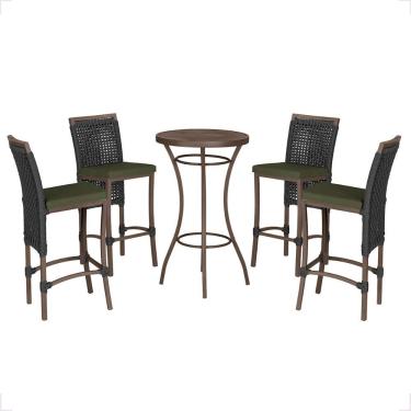 Imagem de Mesa Bistro E 4 Banquetas Roma Marrom Corda Náutica 13 Preta