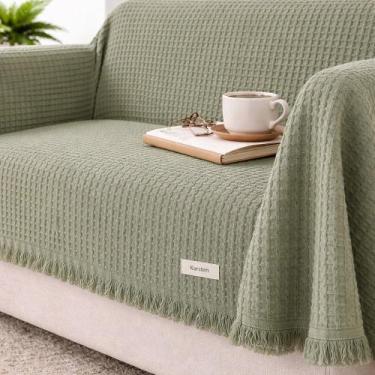Imagem de Manta Sofá Decorativa Poltrona Algodão Denver Franja Karsten, PISTACHE